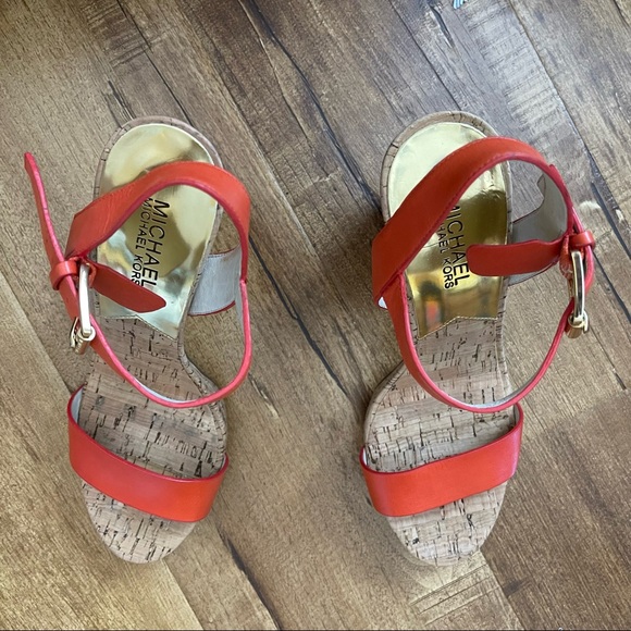 Michael Kors Orange Platform Cork Heel Sandals Size 8 - Picture 4 of 6